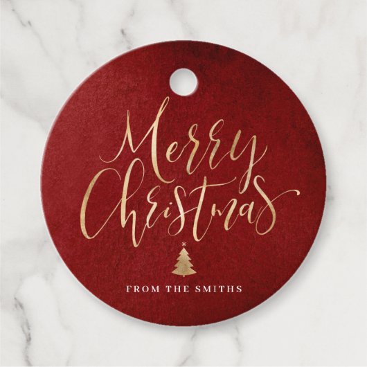 Étiquettes Cadeau Calligraphie simple rouge et or Joyeux Noël (Devant)