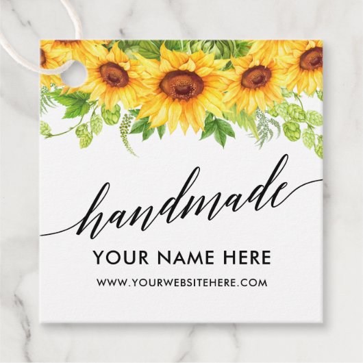 Étiquettes Cadeau Calligraphie tournesols faits main (Devant)