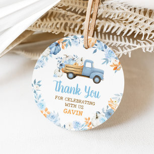 Étiquettes Cadeau Camion Citrouille Bleu Automne Anniversaire