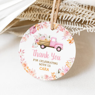 Étiquettes Cadeau Camion Citrouille rose Automne Anniversaire