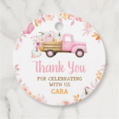 Étiquettes Cadeau Camion Citrouille rose Automne Anniversaire (Devant)