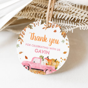 Étiquettes Cadeau Camion Citrouille rose Fille Automne Anniversaire