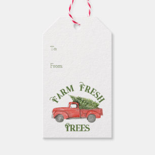 Étiquettes-cadeau Camion de Noël Rouge Ferme Arbres frais
