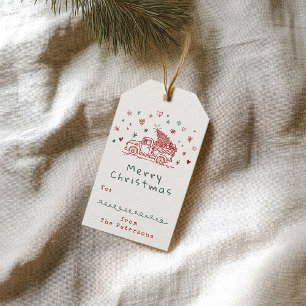 Étiquettes-cadeau Camion de Noël Whimsical Retro Rouge et Vert
