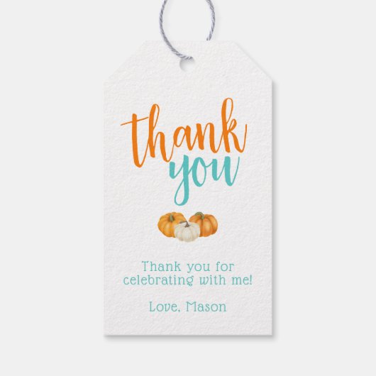 Étiquettes-cadeau Camion de récolte Citrouille orange et turquoise (Dos)