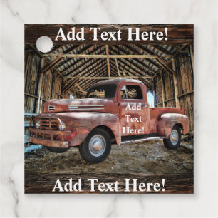 Étiquettes Cadeau Camion Rouge Antique En Rustique Grange Favoriser