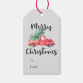 Étiquettes-cadeau Camion rouge et arbre Joyeux Nom de Noël (Devant)