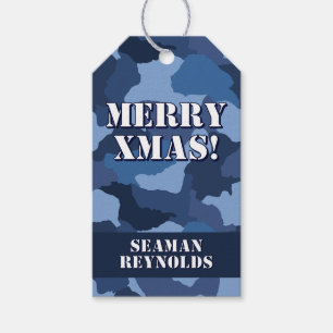 Étiquettes-cadeau Camouflage bleu militaire Personnalisé Joyeux Noël