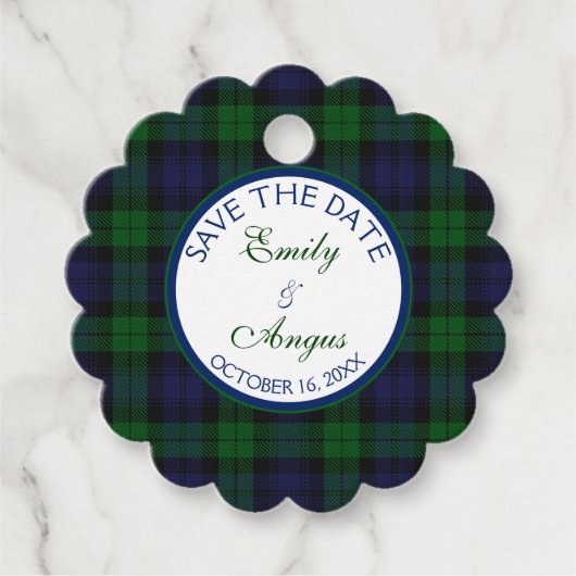 Étiquettes Cadeau Campbell Black Watch Tartan Mariage Enregistrer un (Devant)