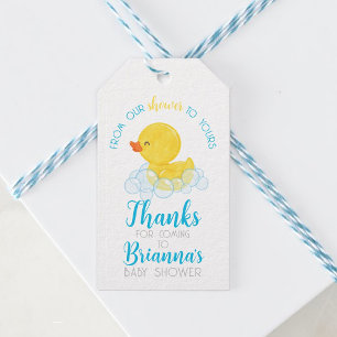Étiquettes-cadeau Canard en caoutchouc de notre douche à votre Baby