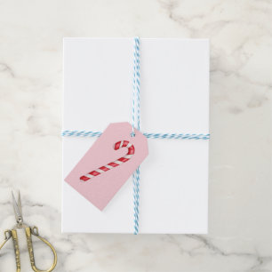 Étiquettes-cadeau Canne de bonbon rayures rouges et blanches sur fon