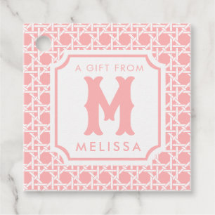 Étiquettes Cadeau Canne rose et blanche   Rattan   Monogramme