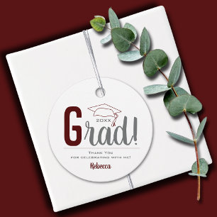 Étiquettes Cadeau Cap de graduation marron et gris