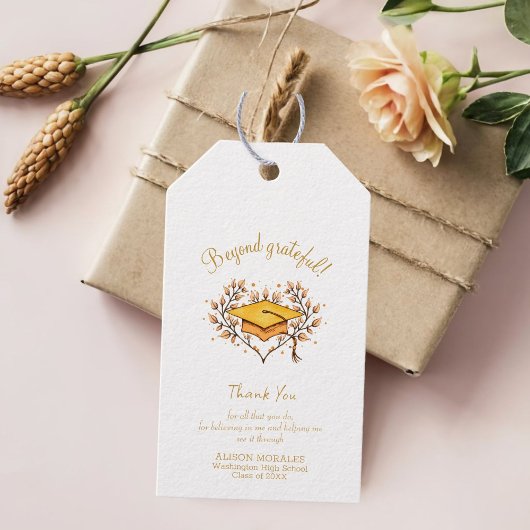 Étiquettes-cadeau capuchon de graduation Merci doré à main