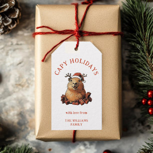 Étiquettes-cadeau Capy Holidays Jote Fun Capybara Joyeux Noël