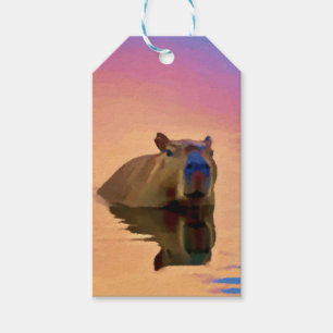 Étiquettes-cadeau Capybara Émergée d'un lac paisible