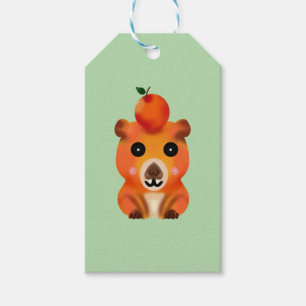 Étiquettes-cadeau Capybara Mignon et Flou avec Orange   Ar Kawaii An