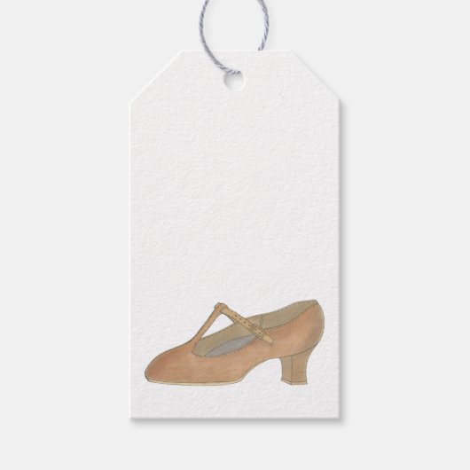 Étiquettes-cadeau Caractère Tan T-Strap Danse Chaussure Anniversaire (Devant)