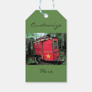 Étiquettes-cadeau Caravane minuscule gitane rouge customisée sur la