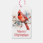 Étiquettes-cadeau Cardinal rouge sur l'aquarelle de branche d'hiver  (Devant)