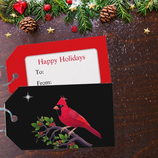 Étiquettes-cadeau Cardinal sur les Fêtes Noires et Rouges