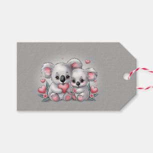 Étiquettes-cadeau Caricature adorée Koala Coeurs Saint Valentin
