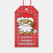Étiquettes-cadeau Caricature de chat de Noël drôle Dire Meowy (Devant)