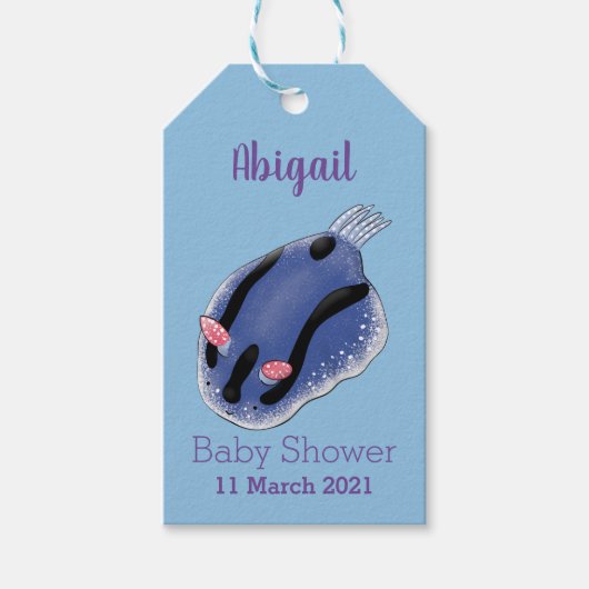 Étiquettes-cadeau Caricature de nudibranche bleu mignon (Devant)