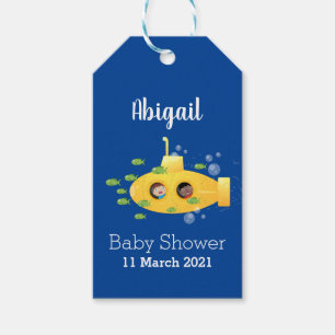 Étiquettes-cadeau Caricature de poisson sous-marin jaune mignon