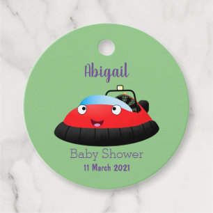 Étiquettes Cadeau Caricature d'hovercraft rouge joyeux