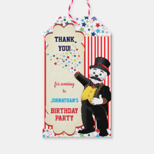 Étiquettes-cadeau Caricature d'ours polaire vintage Circus Ringmaste