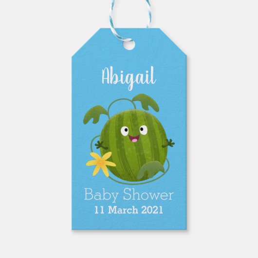 Étiquettes-cadeau Caricature joli et souriant de pastèque (Devant)