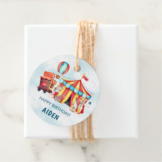 Étiquettes Cadeau Carnival Cirque Big Top Blue Anniversaire (En situation)