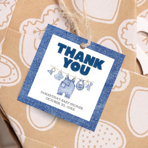 Étiquettes Cadeau Carré Baby shower Baby Blue Jean