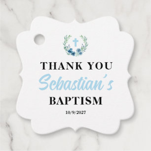 Étiquettes Cadeau Carré Baptême de garçon bleu