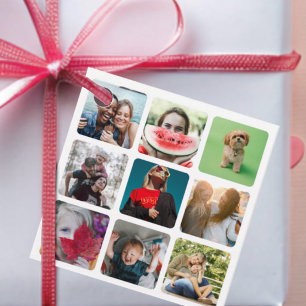 Étiquettes Cadeau Carré de 9 photos blanc amusant