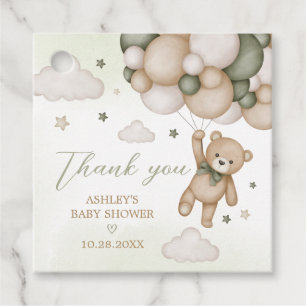 Étiquettes Cadeau Carré de Baby shower de ballon à ours vert