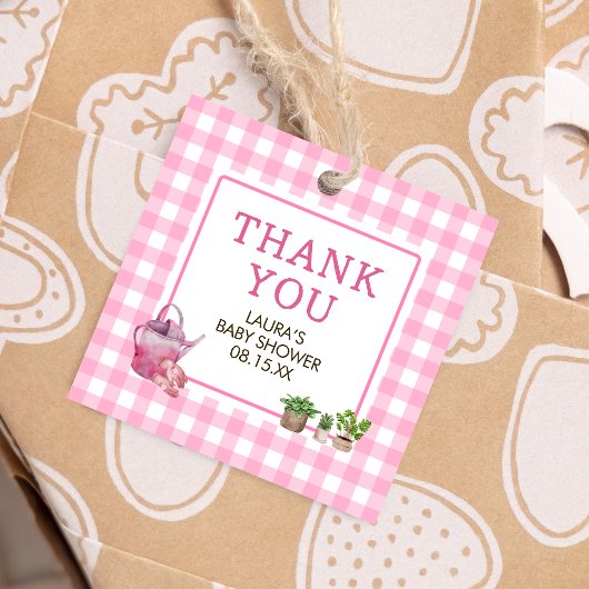 Étiquettes Cadeau Carré de Baby shower rose local