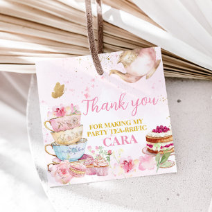 Étiquettes Cadeau Carré de fête d'anniversaire Pink Gold Floral