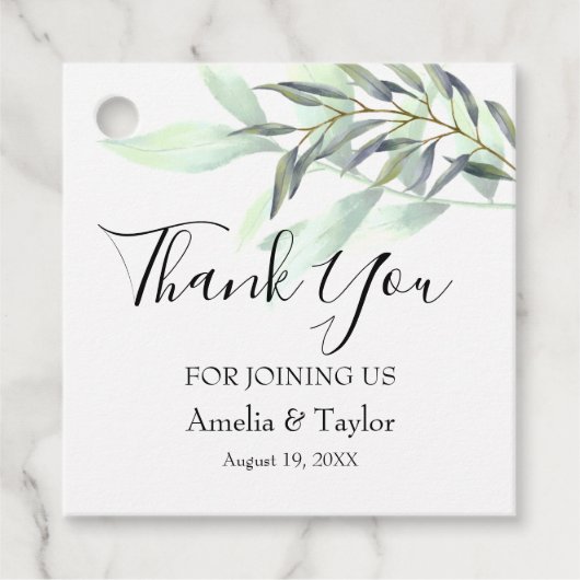 Étiquettes Cadeau Carré de feuillage vert clair Eucalyptus (Devant)