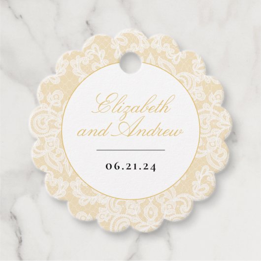 Étiquettes Cadeau Carré Mariage de script élégant en dentelle noire  (Devant)