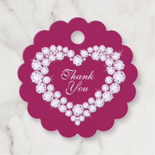 Étiquettes Cadeau Carreau de coeur sur rose rouge merci mariage