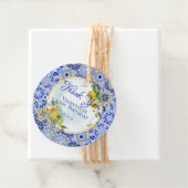 Étiquettes Cadeau Carreaux bleu or italien Citrons Script Merci (En situation)