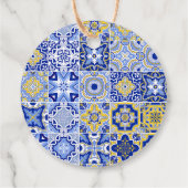 Étiquettes Cadeau Carreaux bleu or italien Citrons Script Merci (Dos)