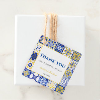 Étiquettes Cadeau Carreaux bleus Amalfi Mariage Lemon Merci nuptiale