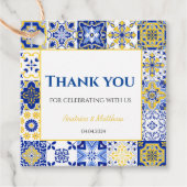 Étiquettes Cadeau Carreaux bleus Amalfi Mariage Lemon Merci nuptiale (Devant)