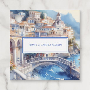 Étiquettes Cadeau Carreaux bleus de la côte d'Amalfi Italie Photo pe