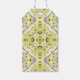Étiquettes-cadeau Carreaux de fleurs en vert