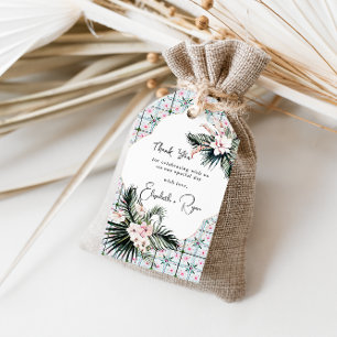 Étiquettes-cadeau Carreaux floraux   Marocain Mariage tropical Merci