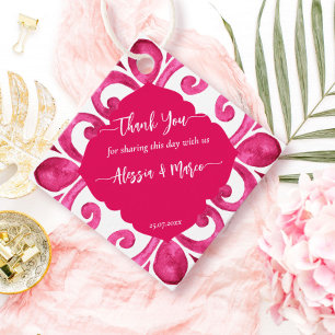 Étiquettes Cadeau Carreaux Fuchsia Majolica magenta personnalisés